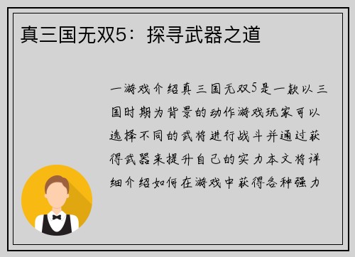 真三国无双5：探寻武器之道
